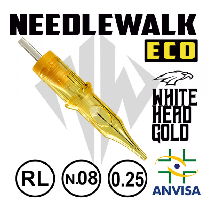 CARTUCHO COM AGULHA DESCARTÁVEL 0,25mm NEEDLEWALK ECO - Ref. 03RL-08 - ANVISA Nº82255219015