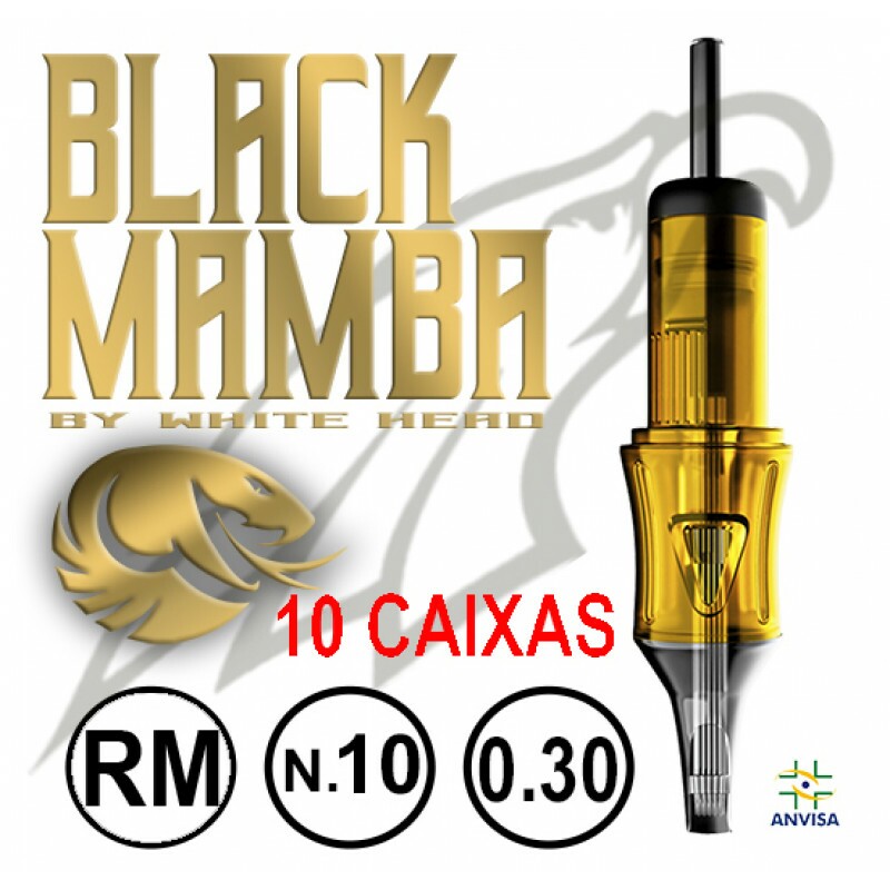 CARTUCHO COM AGULHA BLACK MAMBA 0,30mm REF. 13RM-10 (10 CAIXAS) CARTUCHO COM AGULHA BLACK MAMBA 0,30mm REF. 13RM-10 (10 CAIXAS)