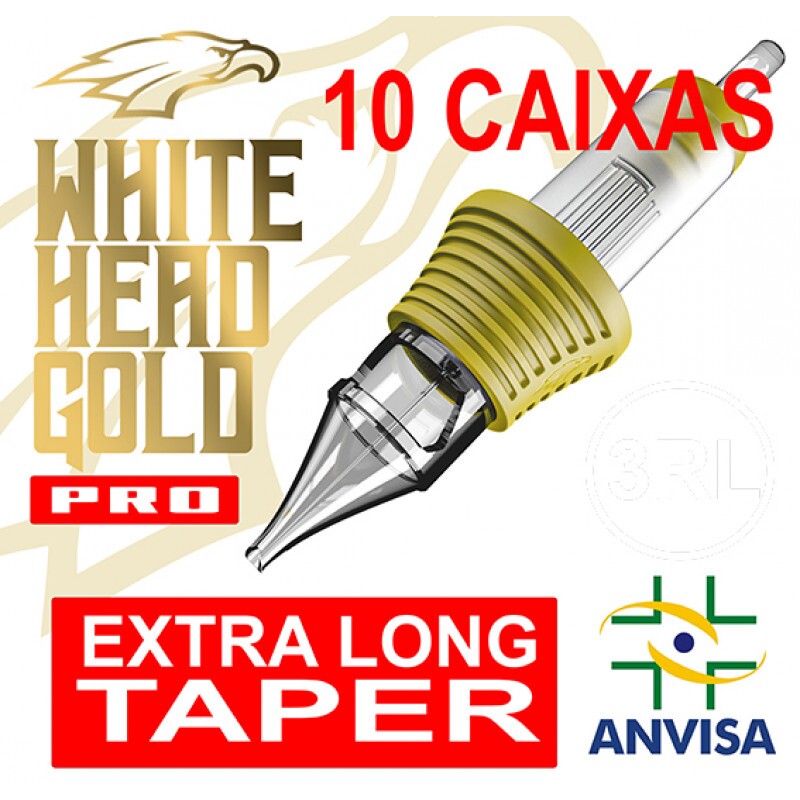CARTUCHO COM AGULHA WHITE HEAD GOLD Ref. 03RL - PRO (FINE LINE) (10 CAIXAS) CARTUCHO COM AGULHA WHITE HEAD GOLD Ref. 03RL - PRO (FINE LINE) (10 CAIXAS)