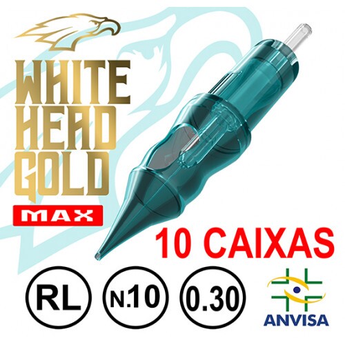CARTUCHO COM AGULHA WHITE HEAD GOLD 0,30mm Ref.07RL-10 Anvisa 82255219006 - MAX CAIXA COM 20 UNIDADES ( 10 CAIXAS )
