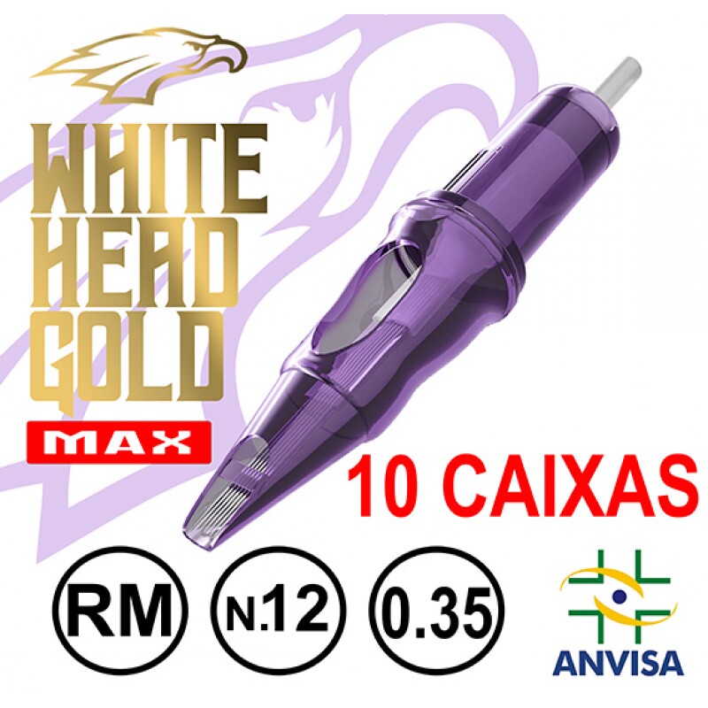 CARTUCHO COM AGULHA WHITE HEAD GOLD 0,35mm Ref.15RM-12 Anvisa 82255219006 - MAX CAIXA COM 20 UNIDADES ( 10 CAIXAS ) CARTUCHO COM AGULHA WHITE HEAD GOLD 0,35mm Ref.15RM-12 Anvisa 82255219006 - MAX CAIXA COM 20 UNIDADES ( 10 CAIXAS )
