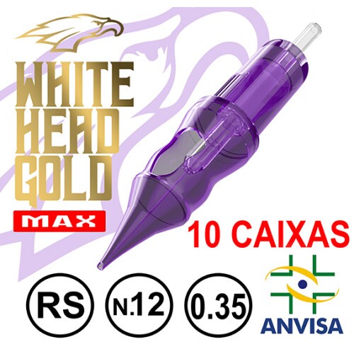 CARTUCHO COM AGULHA WHITE HEAD GOLD 0,35mm Ref.09RS-12 Anvisa 82255219006 - MAX CAIXA COM 20 UNIDADES ( 10 CAIXAS )