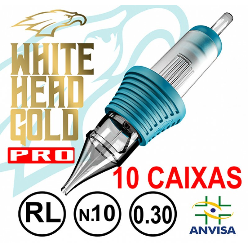 CARTUCHO COM AGULHA WHITE HEAD GOLD 0,30mm Ref.03RL-10 - PRO (10 CAIXAS) CARTUCHO COM AGULHA WHITE HEAD GOLD 0,30mm Ref.03RL-10 - PRO (10 CAIXAS)
