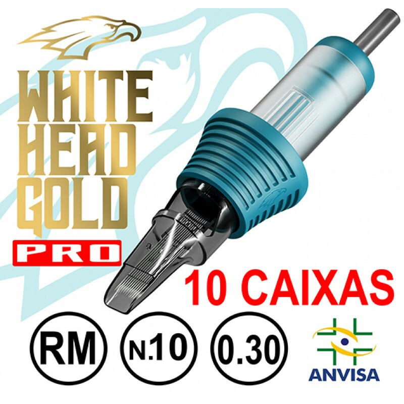 CARTUCHO COM AGULHA WHITE HEAD GOLD 0,30mm Ref.07RM-10 - PRO (10 CAIXAS) CARTUCHO COM AGULHA WHITE HEAD GOLD 0,30mm Ref.07RM-10 - PRO (10 CAIXAS)