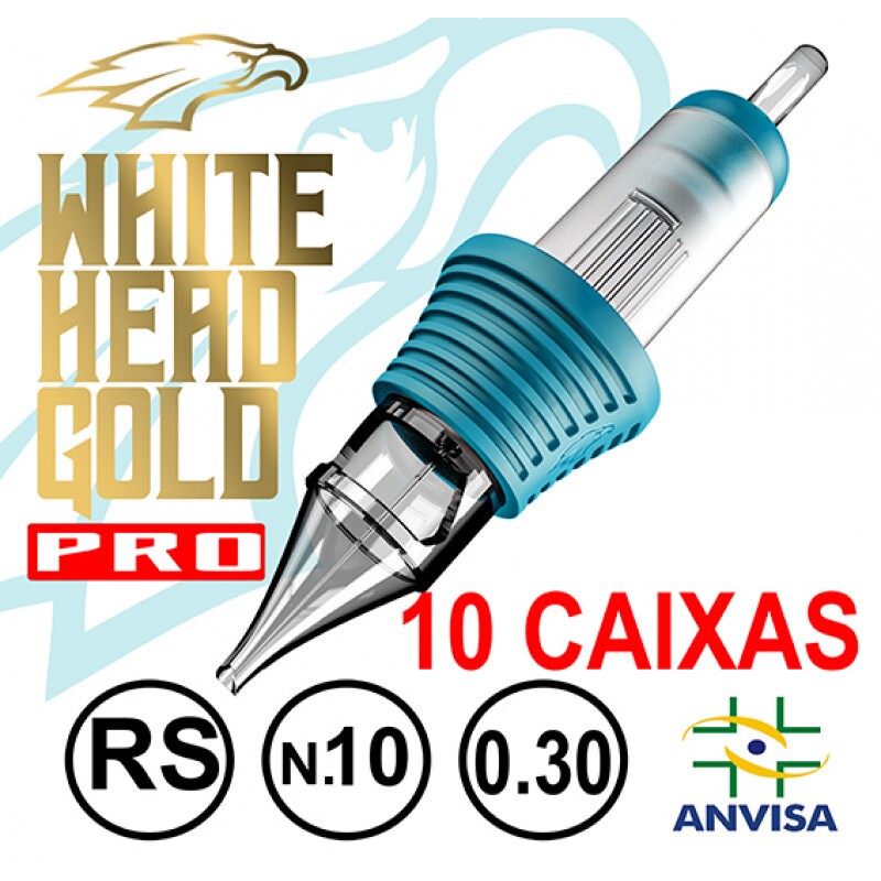 CARTUCHO COM AGULHA WHITE HEAD GOLD 0,30mm Ref.07RS-10 - PRO (10 CAIXAS) CARTUCHO COM AGULHA WHITE HEAD GOLD 0,30mm Ref.07RS-10 - PRO (10 CAIXAS)